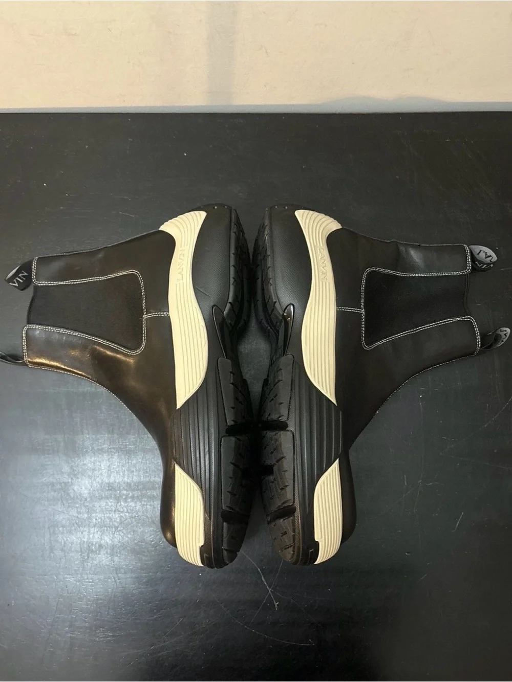 Lanvin Flash X Bold Leather Chelsea Boots Black White